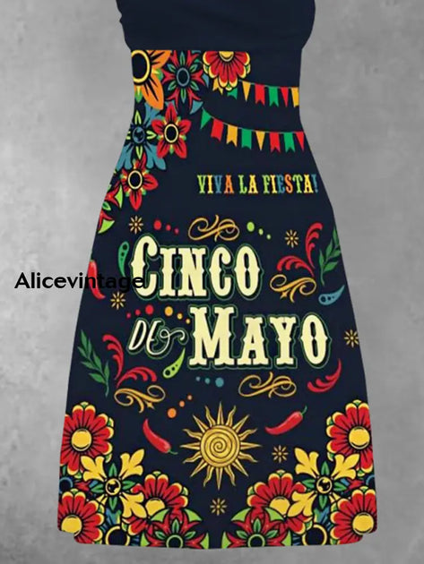 Cinco De Mayo Mexican Floral Art Print V-Neck Short Sleeve Vintage Dress main image 1