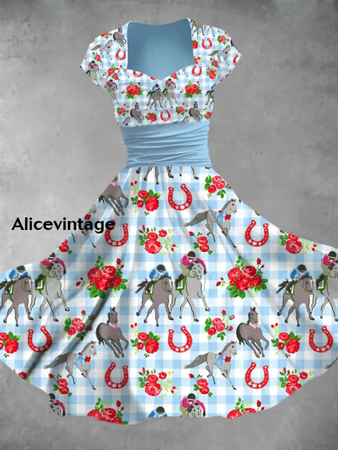 Derby Art Print Short Sleeve Vintage Elegant Dress Derby Dress main image 1