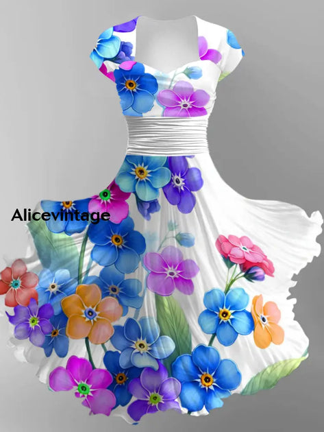 Glitter Star Print V-Neck Vintage Chic Short Sleeve Midi Dress main image 1