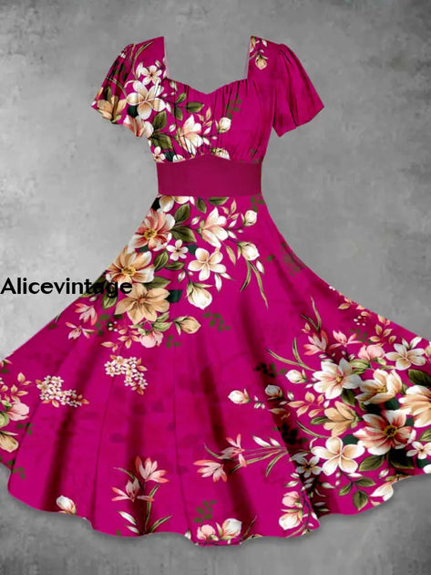 Floral Art Print Short Sleeve Vintage Elegant Dress main image 0