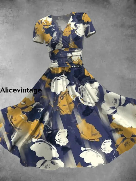 Floral Print V Neck Midi Dress main image 0