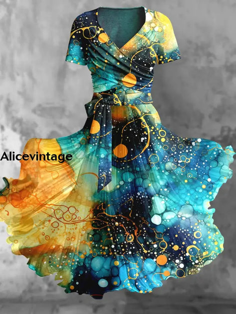 Vintage Tie-dye Printed Sleeveless Dress