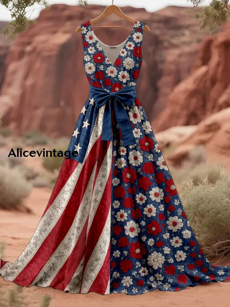 Retro Crow Floral Art Print V-Neck Sleeveless Cotton Maxi Dress