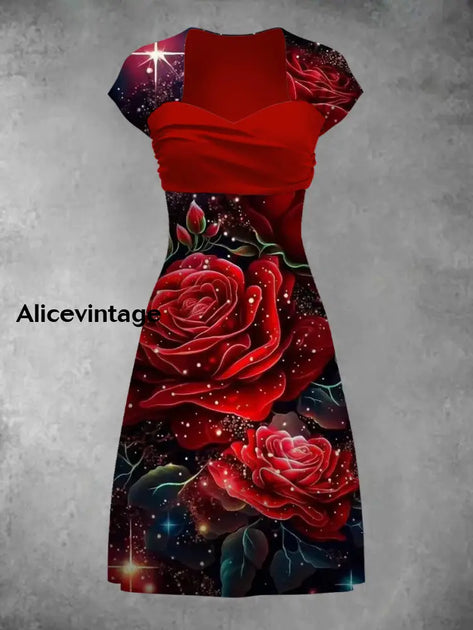 Retro Bohemian Style Art Print Elegant Chic Short-Sleeved Temperament Dress main image 1