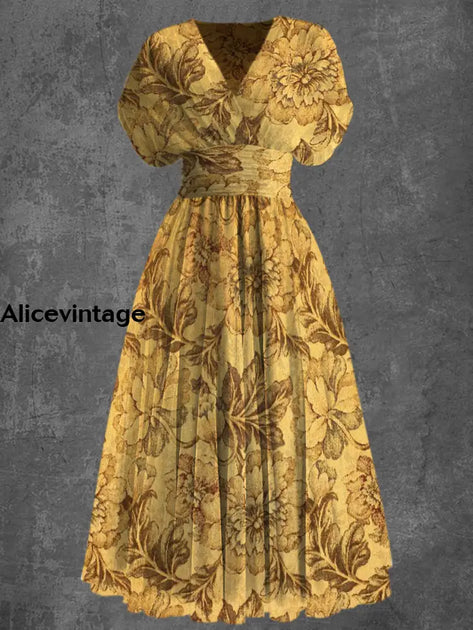 Retro Floral Art Print Short Sleeve Vintage Dress main image 0