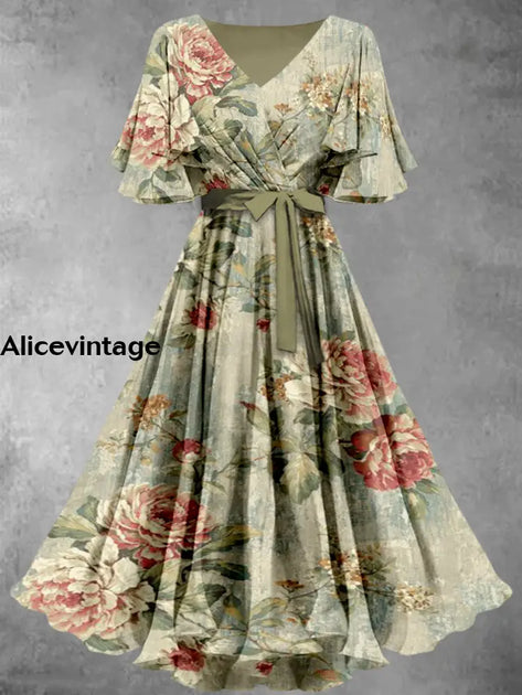 Retro Bohemian Style Art Print Elegant Chic Short-Sleeved Temperament Dress main image 0