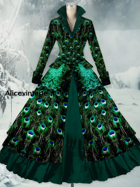 Peacock Feather Print Vintage Chic Short Sleeve Midi Dress main image 1