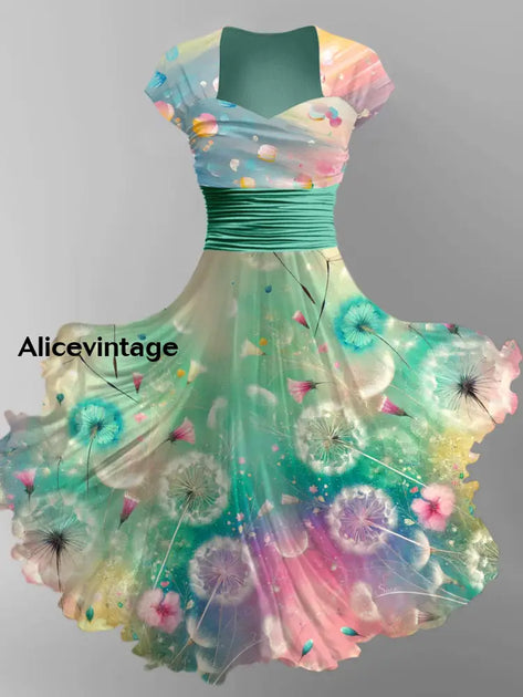 Skull Floral Art Print Vintage Chic Short Sleeve Midi Dress main image 0