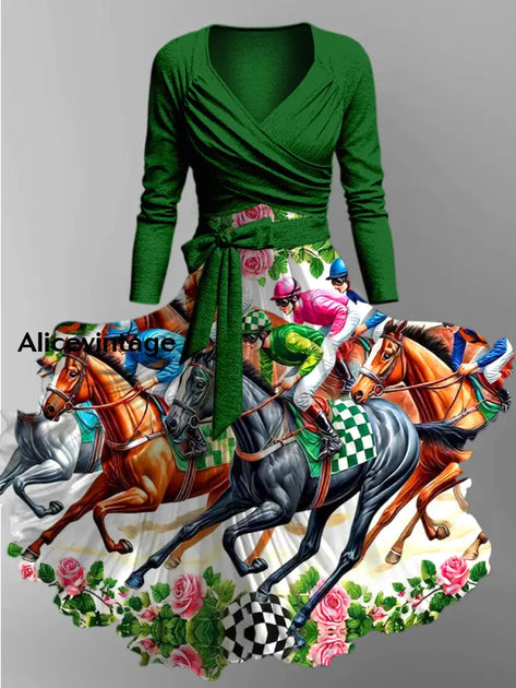 Vintage Derby Day Art Print Slip Dress Two-Piece Midi Dress main image 0