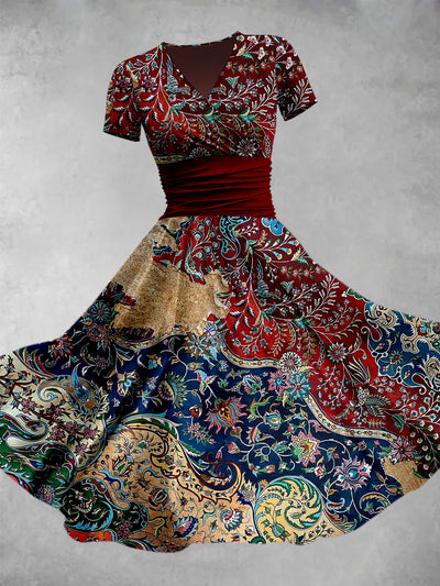 Bohemian Art Printed Elegant Vintage Chic Short Sleeve Midi Dress
