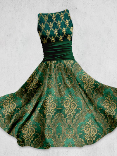 Bohemian Art Print Elegant Vintage Chic Sleeveless Tank Top Midi Dress