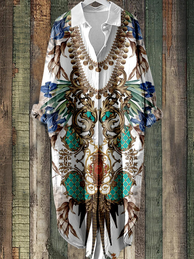 Bohemian Art Printed Vintage Chic Long Sleeved Casual Loose Shirt Dress