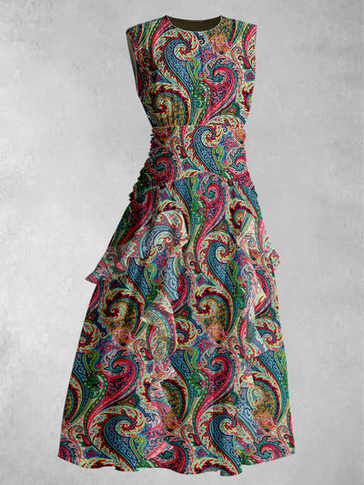 Bohemian Art Print Round Neck Elegant Chic Sleeveless Maxi Dress