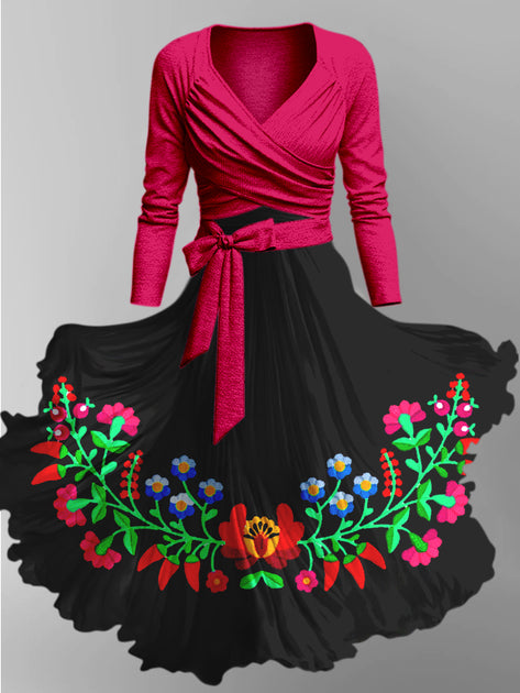 Mexican Floral Art Print Vintage Suspender Dress main image 1