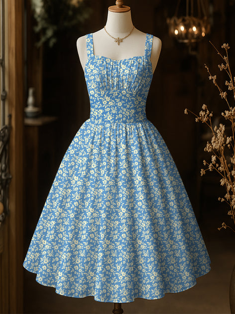 French retro print suspender dress