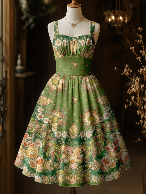 Retro Floral Art Print Vintage Suspender Dress – alicevintage - Textured Suspenders Mult Because Art Dresses