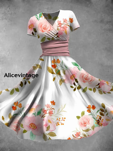 Retro Bohemian Style Art Print Elegant Chic Short-Sleeved Temperament Dress main image 1