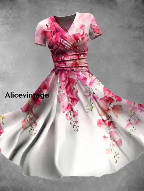 Vintage Floral Print Long Sleeve Hollow Out Sexy V Neck Mini Boho Dress 1 main image 1