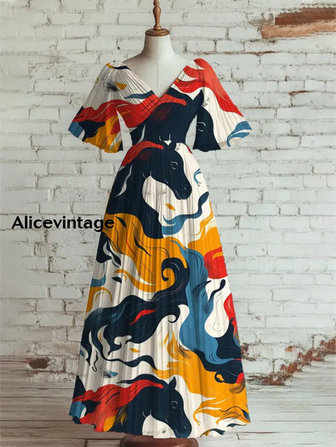Derby Art Print V-Neck Short Sleeve Vintage Dress Derby Dress main image 1