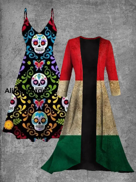 Mexican Floral Art Print Short Sleeve Vintage Midi Dress main image 1