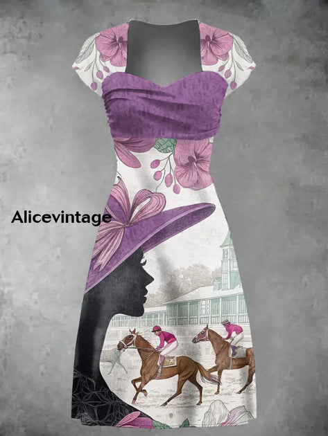 Women's Talk Derby To Me Art Print Short Sleeve Vintage Midi Dress Derby Dress main image 1