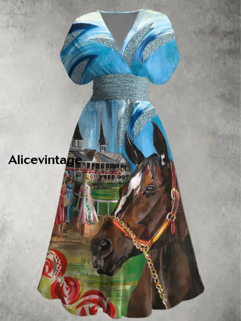 Derby Day Horse Art Print Vintage Suspender Dress Derby Dress main image 1