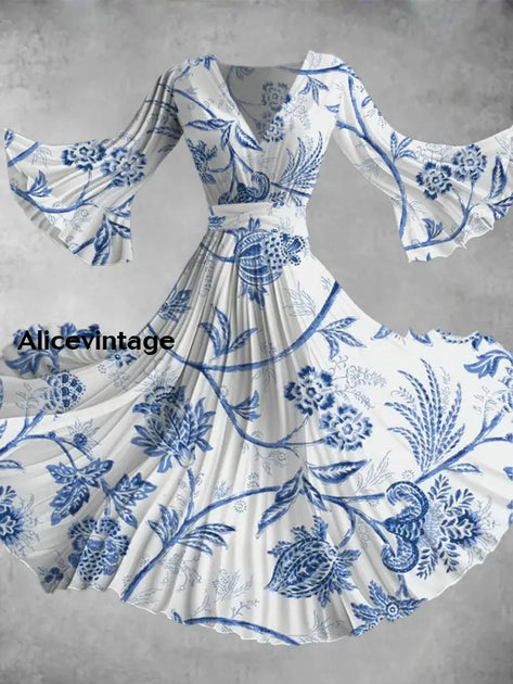 Women's Floral Print Art Print V-neck Flowy Dress main image 0