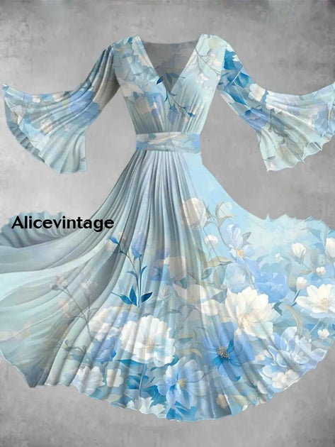 Elegant Vintage Print Midi Floral Dress main image 1