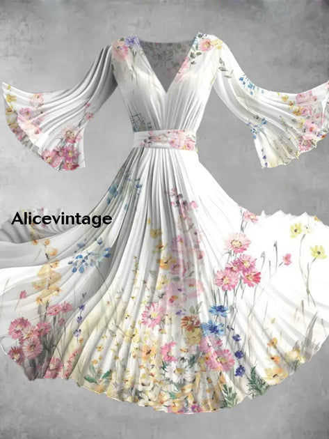 Women's Elegant Floral Art Print Short Sleeve Casual Vintage Midi Dress main image 1