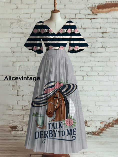Derby Art Print Short Sleeve Vintage Midi Dress Derby Dress main image 1