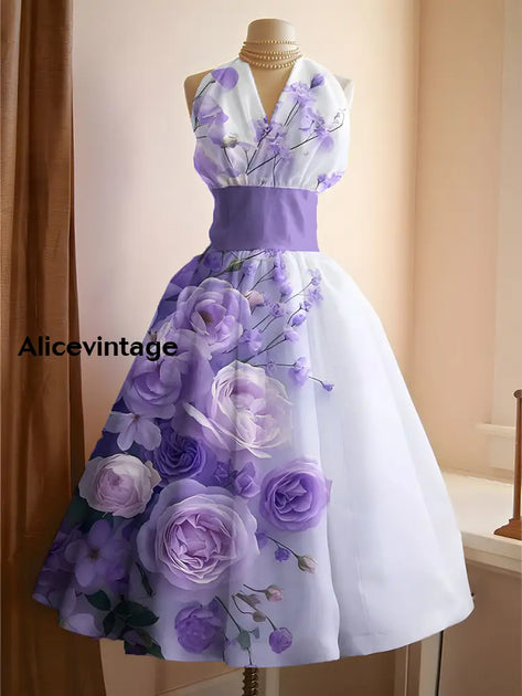 Women's Vintage Derby horses Art Print V Neck Elegant Midi Dress main image 0