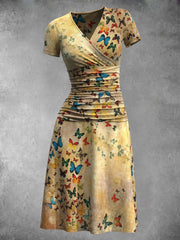 Women's Butterfly Art Print Short Sleeve Midi Dress