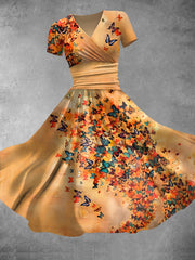 Women's Vintage Butterfly Art Print Short Sleeve Casual Dress
