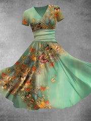 Vintage Butterfly Art Print Short Sleeve Casual Dress