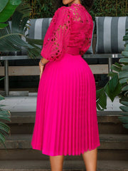 Women's Vintage Lace Crochet Hollow Pleated Patchwork Dress
