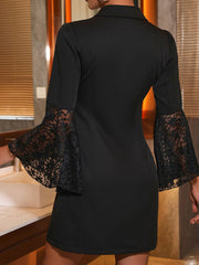 Women's Vintage Black Lace Flare Long Sleeve Mini Dress