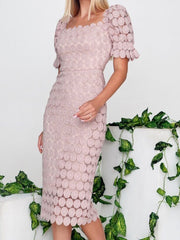 Women's Retro Lace Solid Color Chest Wrap Midi Dress