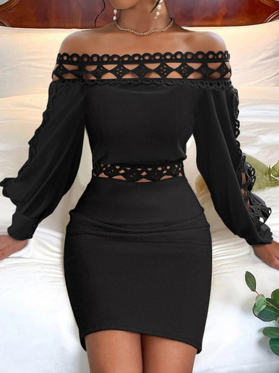 Women's Vintage Lace Long Sleeve Hip Mini Dress