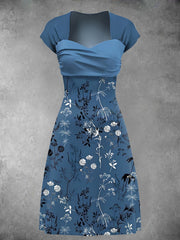 Women's Floral Art Print Short Sleeve Midi Dress