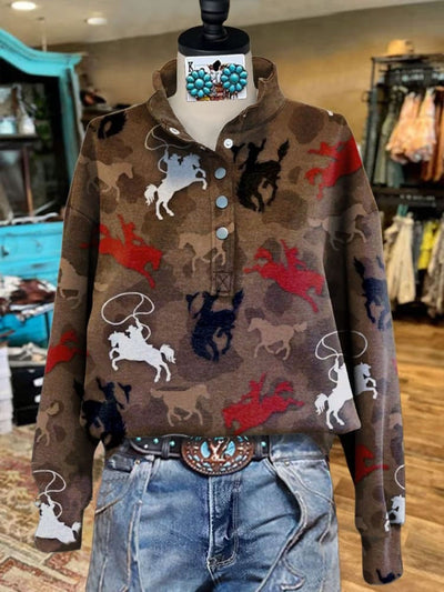 Western Vintage Print Casual  Sweatshirt