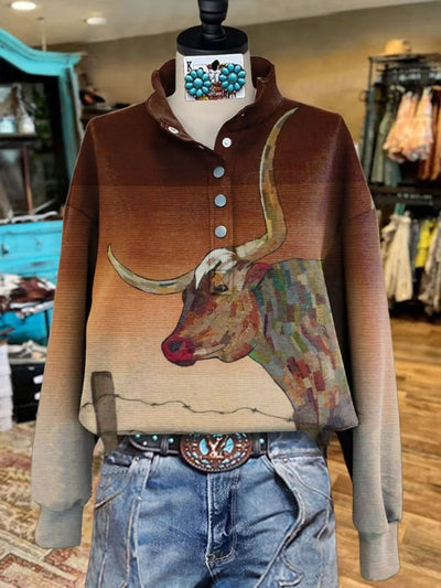 Western Vintage Print Casual  Sweatshirt