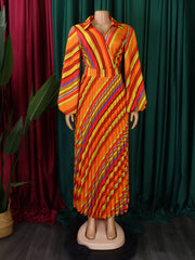 Rainbow Stripe Long Sleeve Vintage Dress