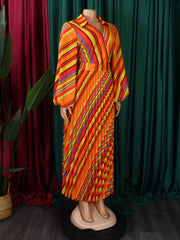 Rainbow Stripe Long Sleeve Vintage Dress