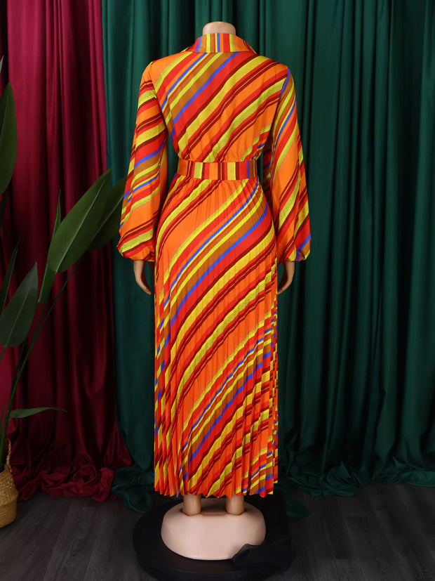 Rainbow Stripe Long Sleeve Vintage Dress