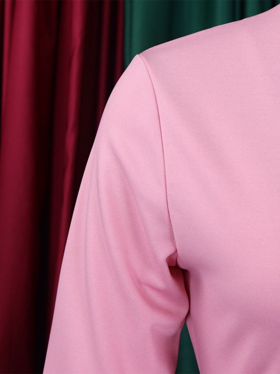 Solid Color V-Neck Button Up Vintage Elegant Midi Dress