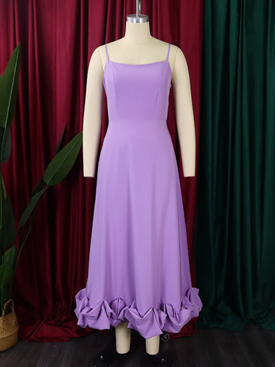 Square Neck Vintage Elegant Purple Midi Dress