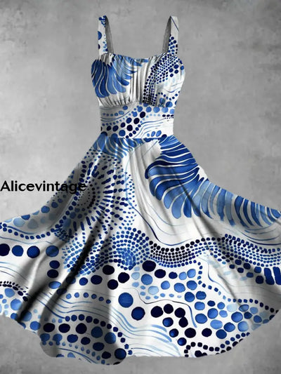 Abstract Art Print Sleeveless Vintage Midi Dress A / S