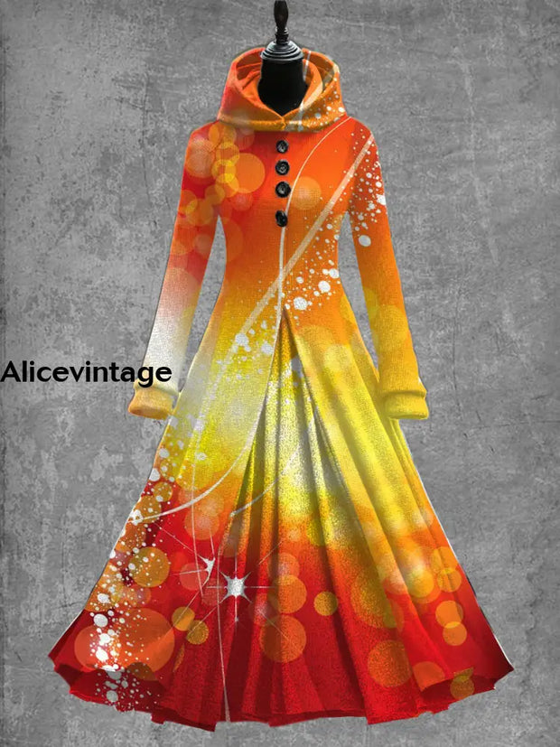 Abstract Color Art Print Vintage Elegant Long Sleeve Maxi Dress