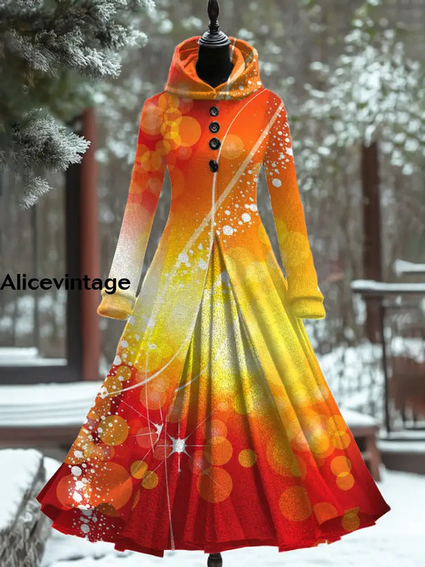 Abstract Color Art Print Vintage Elegant Long Sleeve Maxi Dress A / S