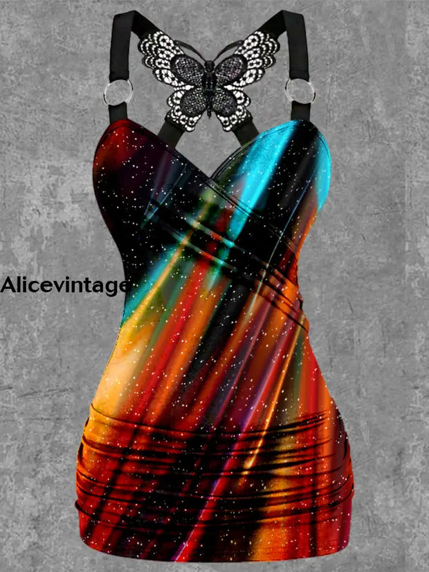 Abstract Color Print Tank Top Yoga Pants Vintage Two-Piece Sets